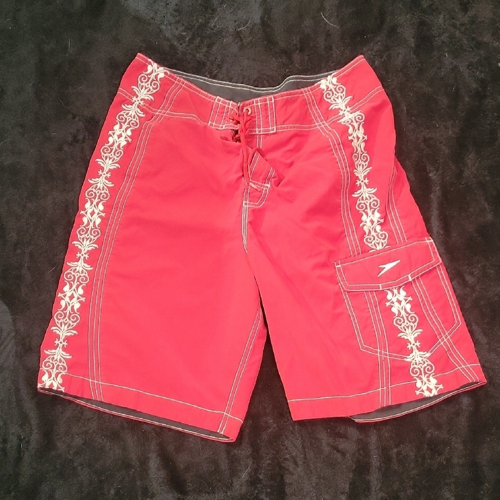 Speedo Red Vintage Swimwear with White Stitching, Size 34